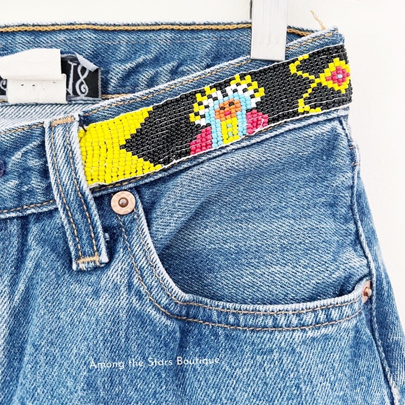 Exceptionally Rare 90s Vintage Upcycled Beaded Jeans ASO Rachel Green in Friends - Picture 9 of 15